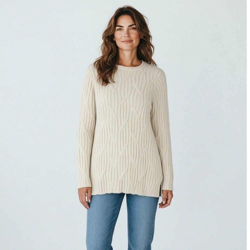 J. Jill Sweater Cable Knit Chenille Women MT Ivory Soft Tunic New